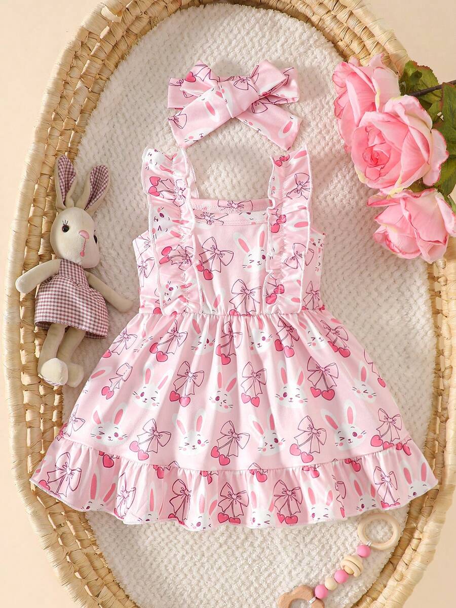 2PCS Baby Strawberry Plaid Dress and Bow Headband Set for Cute Spring and Summer Outings