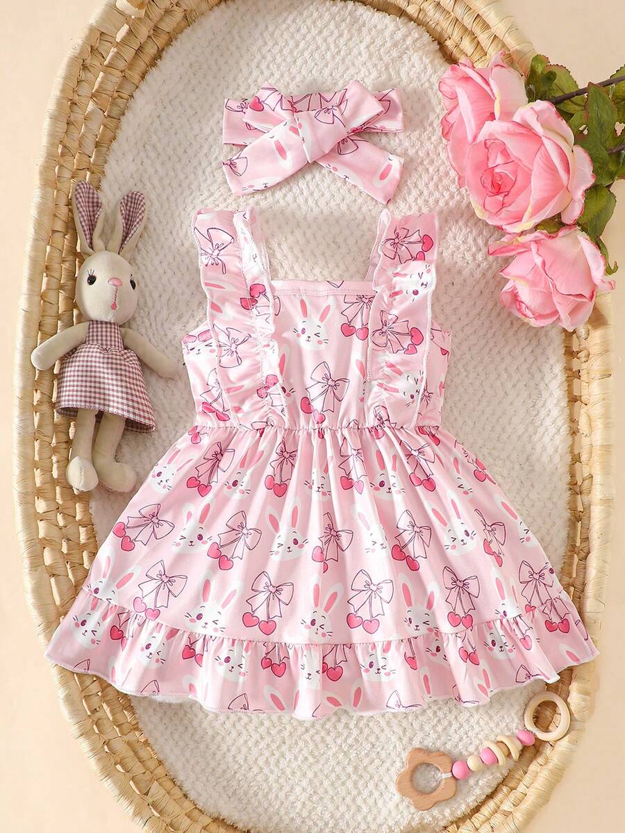 2PCS Baby Strawberry Plaid Dress and Bow Headband Set for Cute Spring and Summer Outings