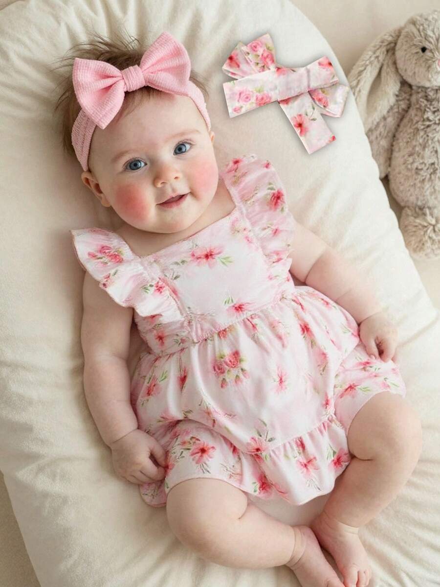 2PCS Baby Strawberry Plaid Dress and Bow Headband Set for Cute Spring and Summer Outings
