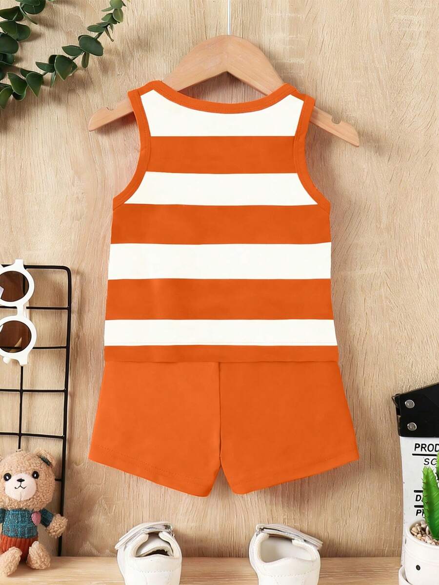 Baby Boy Letter Print Tank Top and Palm Tree Print Shorts 3 Piece Summer Outfit Set with Sunglasses