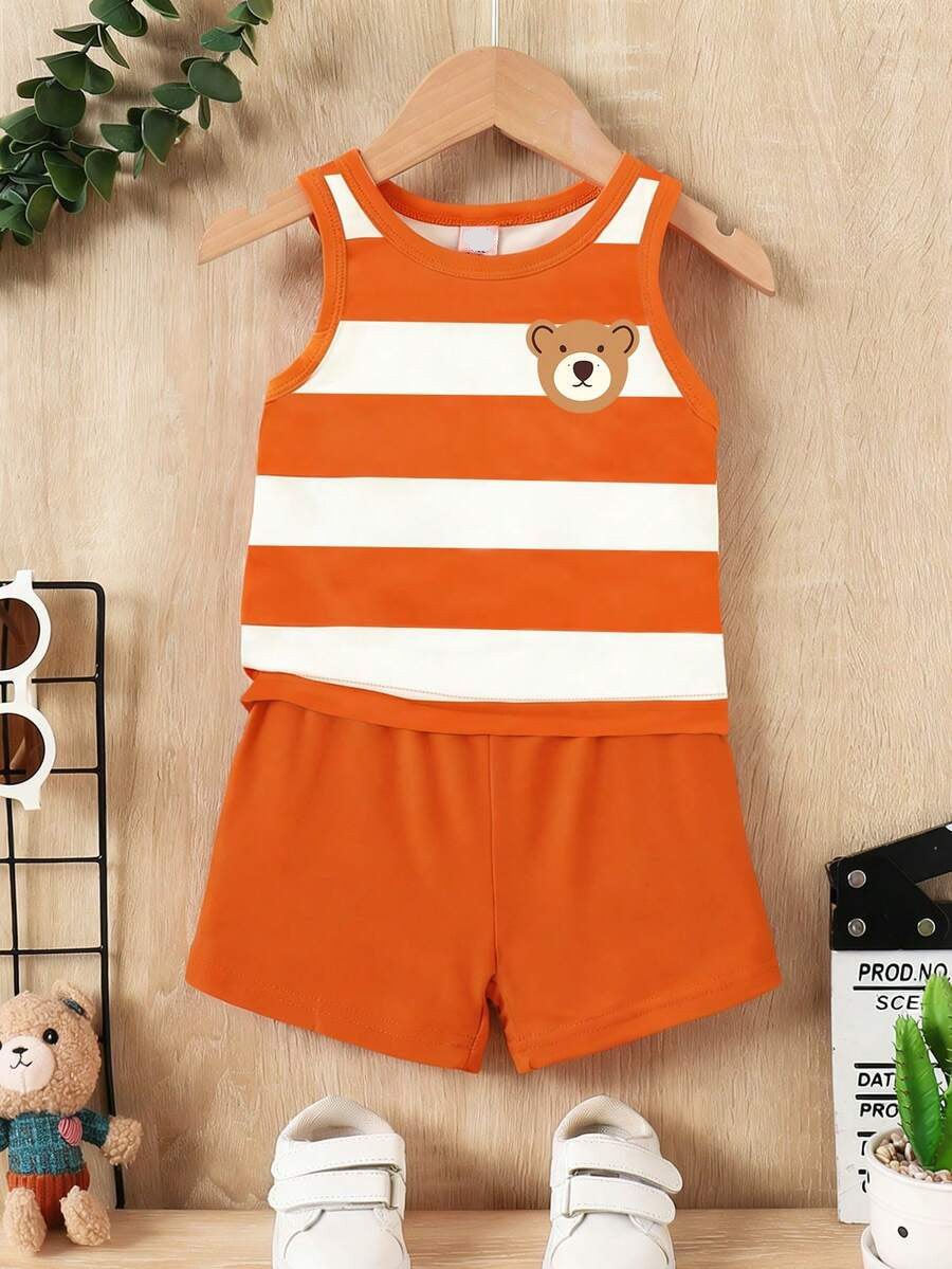 Baby Boy Letter Print Tank Top and Palm Tree Print Shorts 3 Piece Summer Outfit Set with Sunglasses