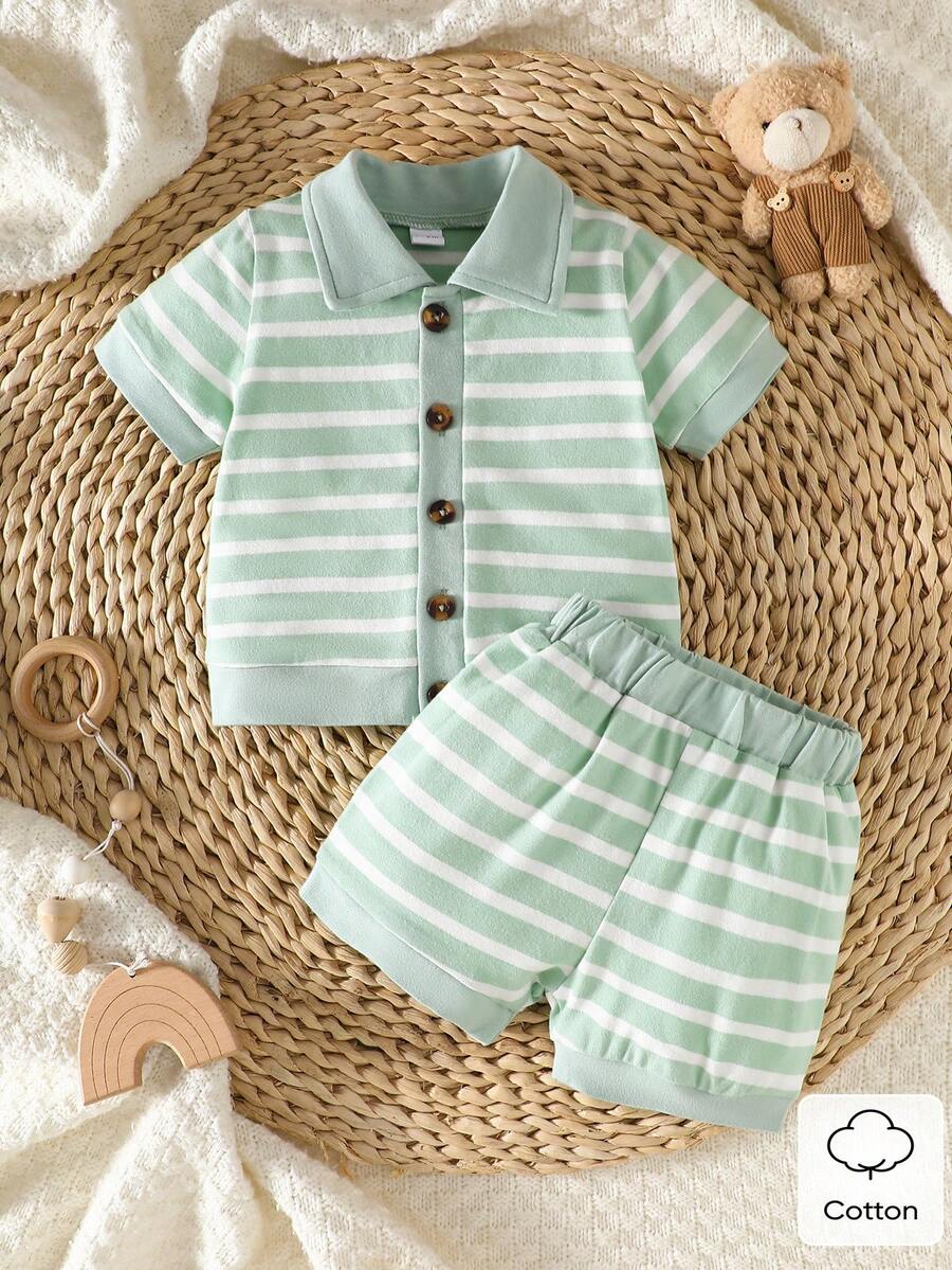 2PCS Baby Knitted Jacquard Shirt and Shorts Set for Casual Summer Outings
