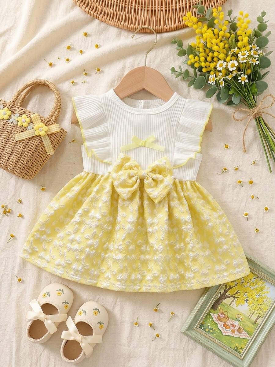 Baby Lace Collar Pink Bow Dress for Elegant Retro Summer Wear