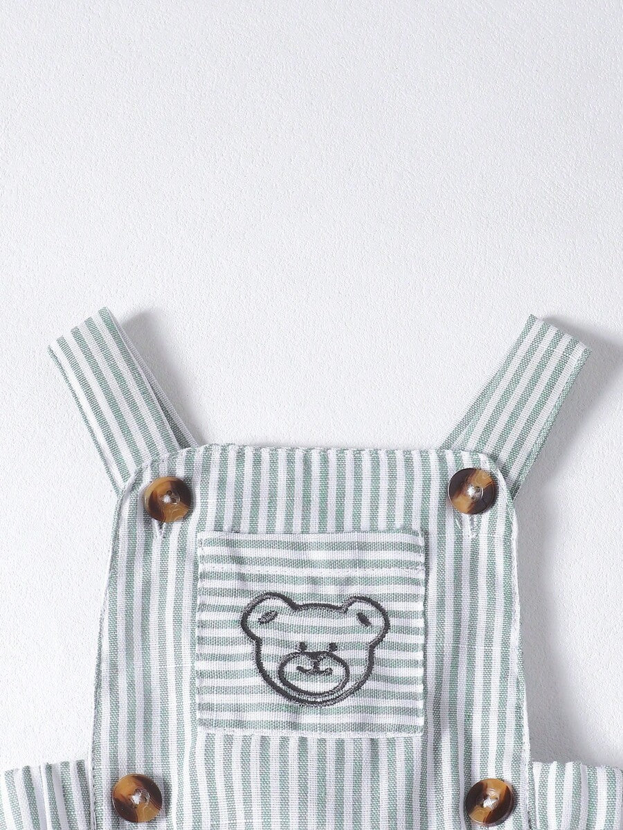 3PCS Baby Boy Bear Embroidered Overall Outfit Set for Cute Summer Daily Wear