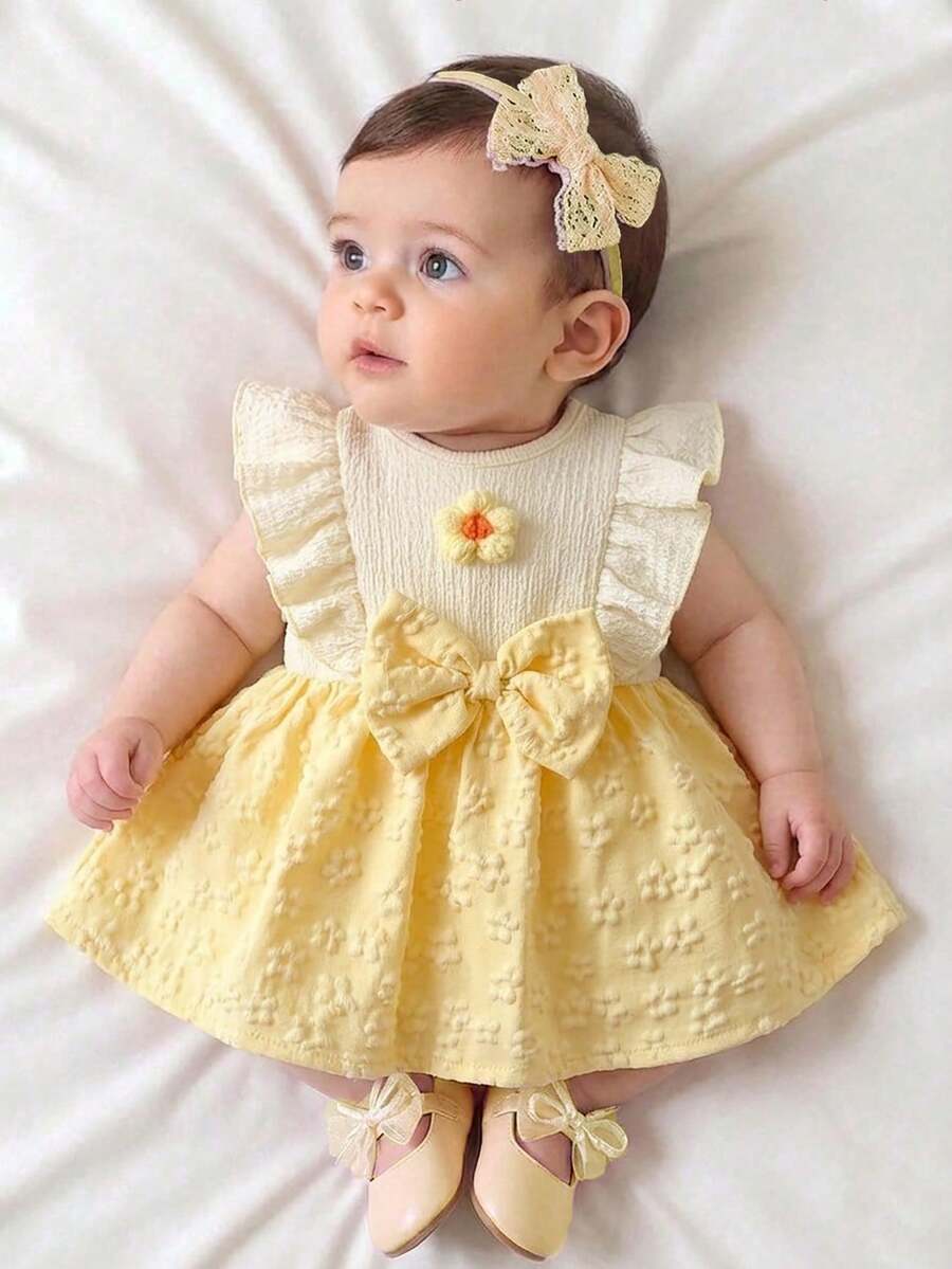 Baby Lace Collar Pink Bow Dress for Elegant Retro Summer Wear