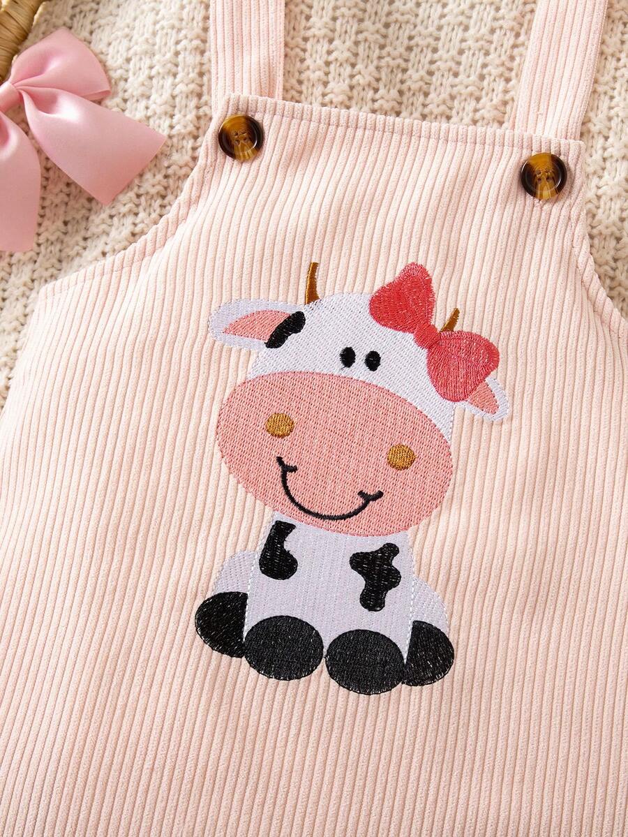 Spring Autumn Suspender Dress - Cute Casual Embroidered Deer Outfit for Baby Girls