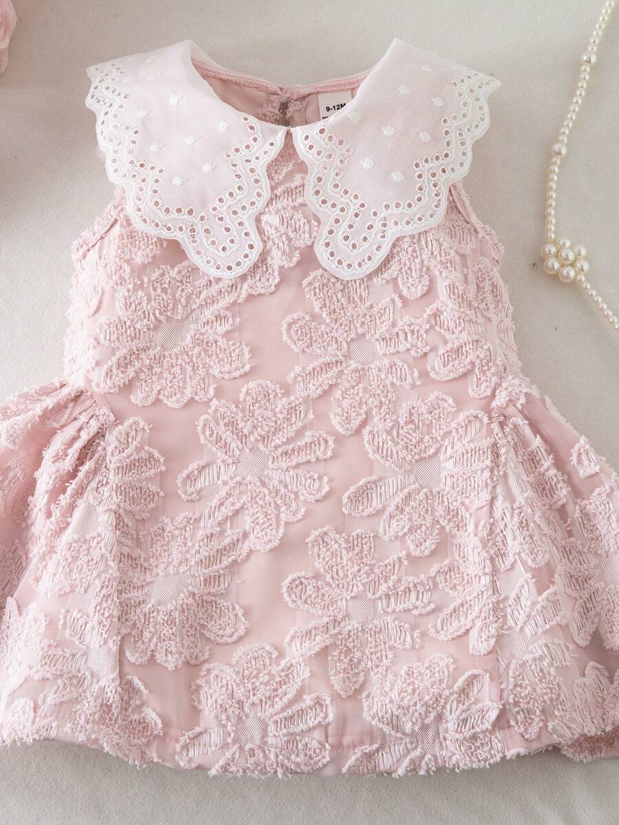 Little Girls Princess Pink Dress With Peter Pan Collar And Lace Detail