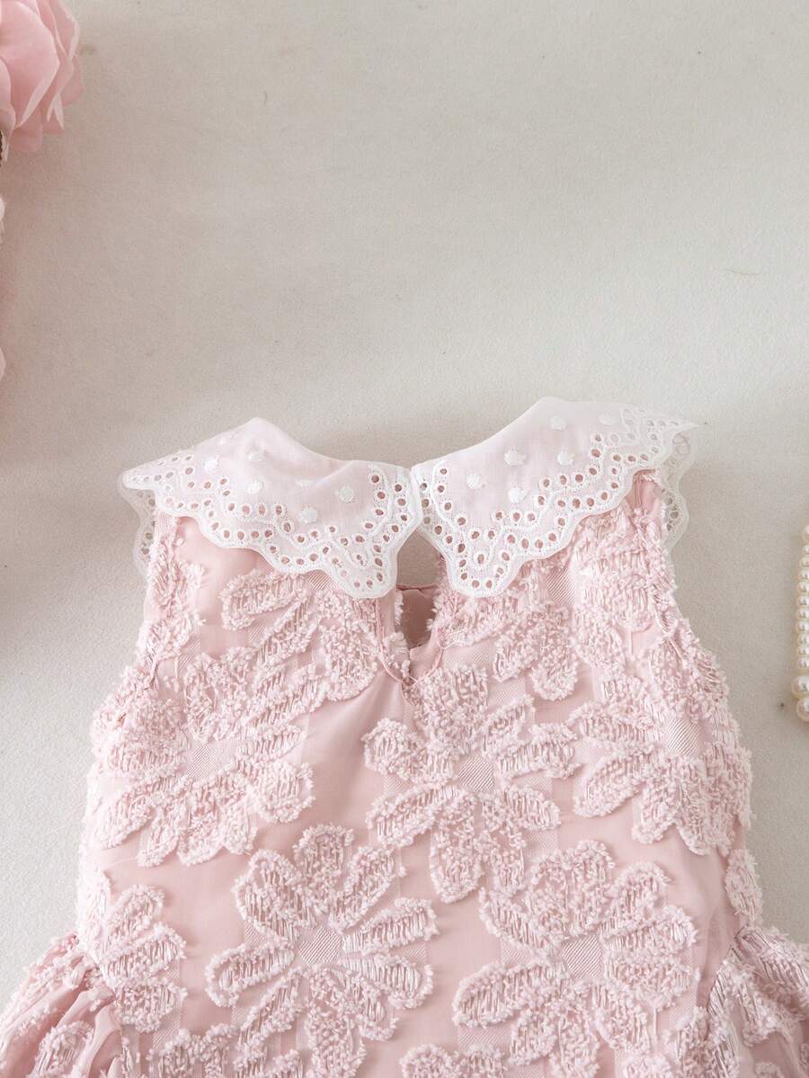 Little Girls Princess Pink Dress With Peter Pan Collar And Lace Detail