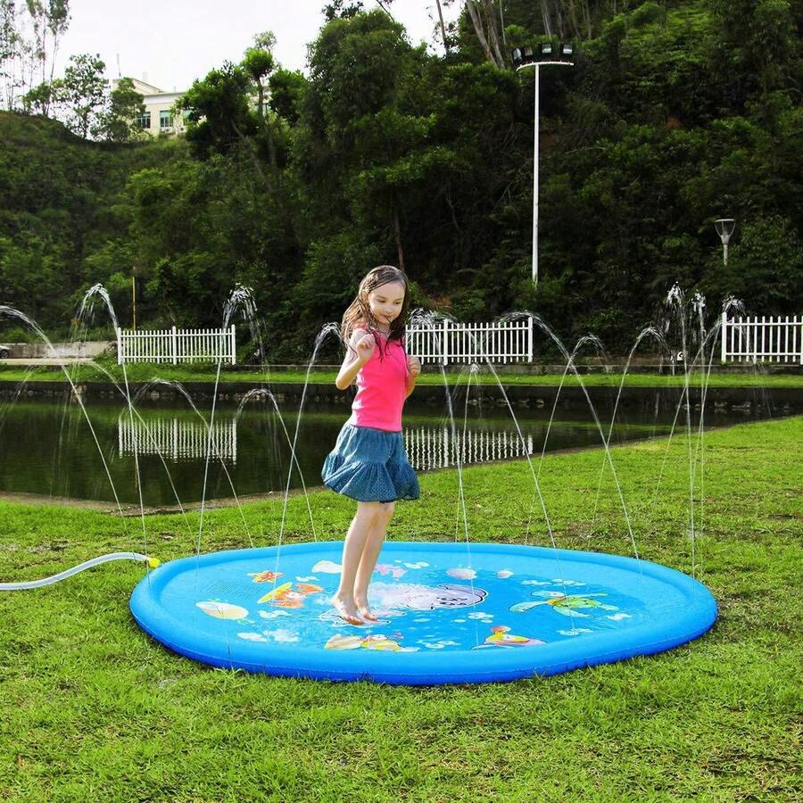 Dolphin Splash Pad Sprinkler Mat for Kids and Pets Outdoor Water Play Lawn and Backyard Fun