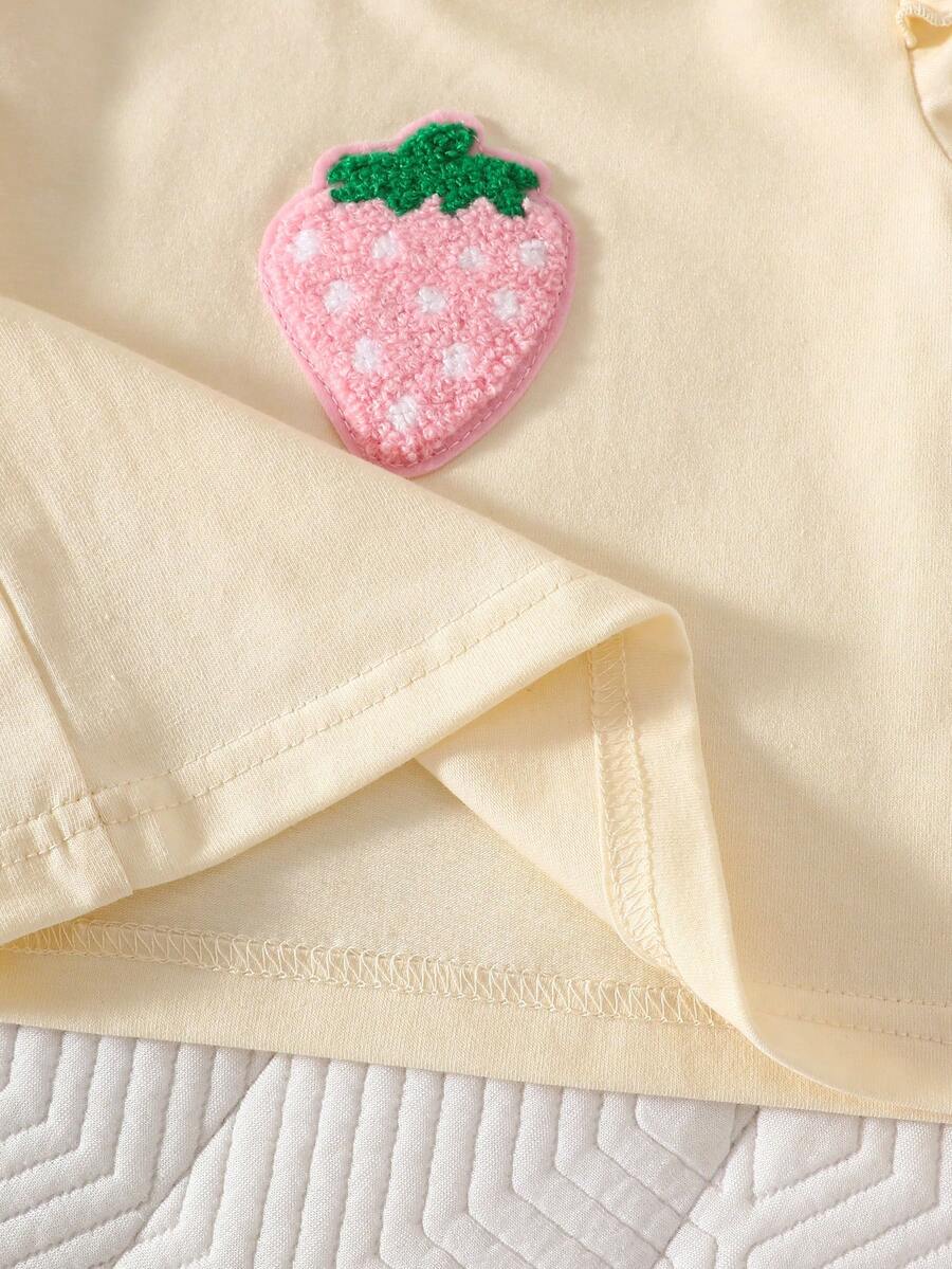 Baby Girl Strawberry Print T Shirt and Pants Set for Cute Summer Daily Wear