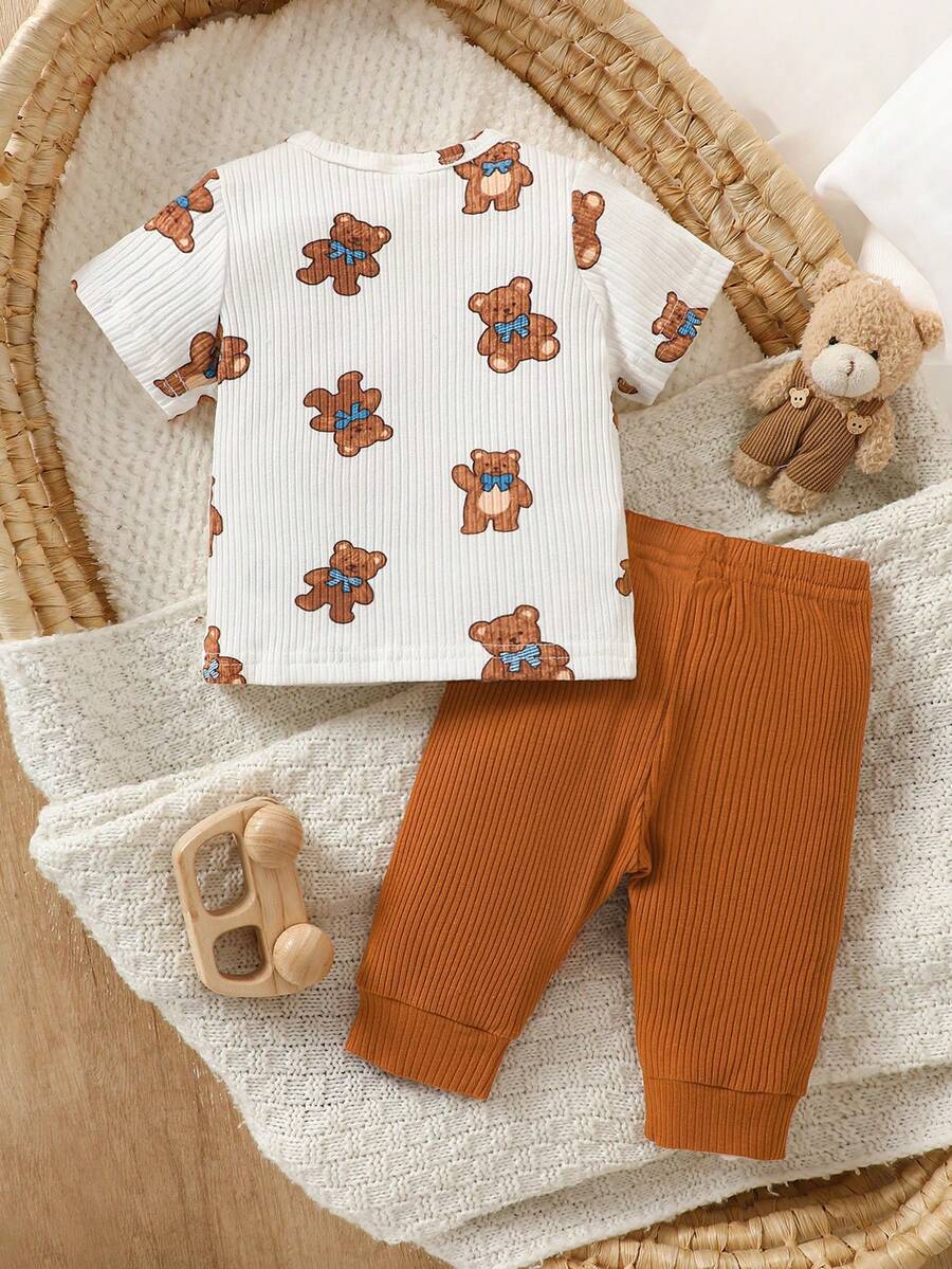 2PCS Baby Boy Dinosaur Print Top and Green Pants Set for Cute Casual Daily Wear