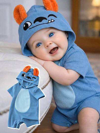 3D Big Ear Hooded Romper Set For Newborn Baby Boys And Girls Summer Outfit