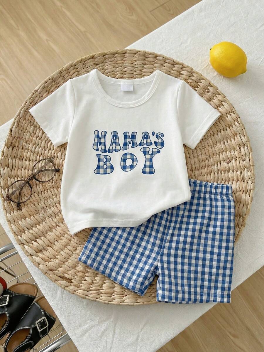 Baby Boy Holiday Print Top and Plaid Shorts 2 Piece Vacation Summer Outfit Set