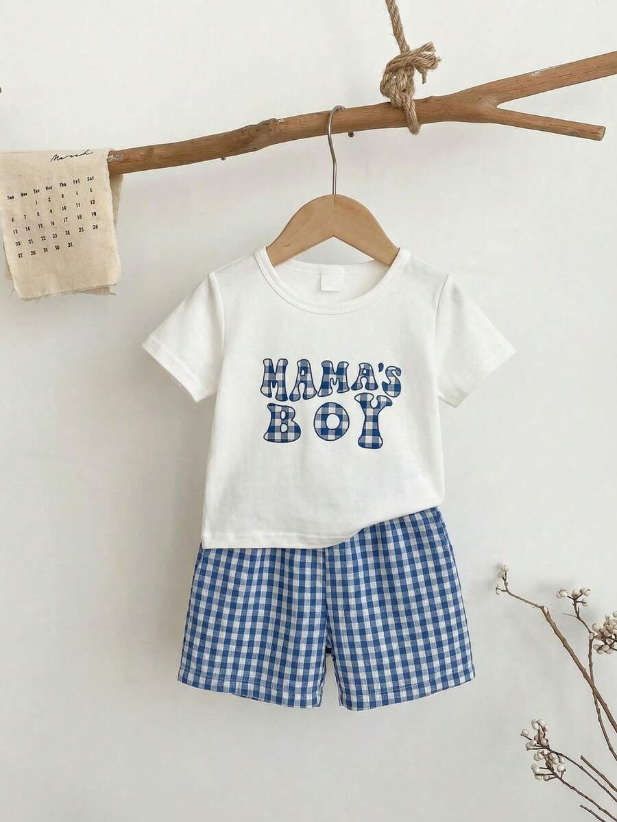 Baby Boy Holiday Print Top and Plaid Shorts 2 Piece Vacation Summer Outfit Set