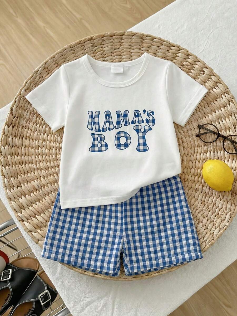 Baby Boy Holiday Print Top and Plaid Shorts 2 Piece Vacation Summer Outfit Set