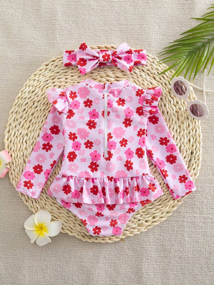 Baby Girls Cartoon Print Swimsuit Romper Casual Summer Vacation Beachwear