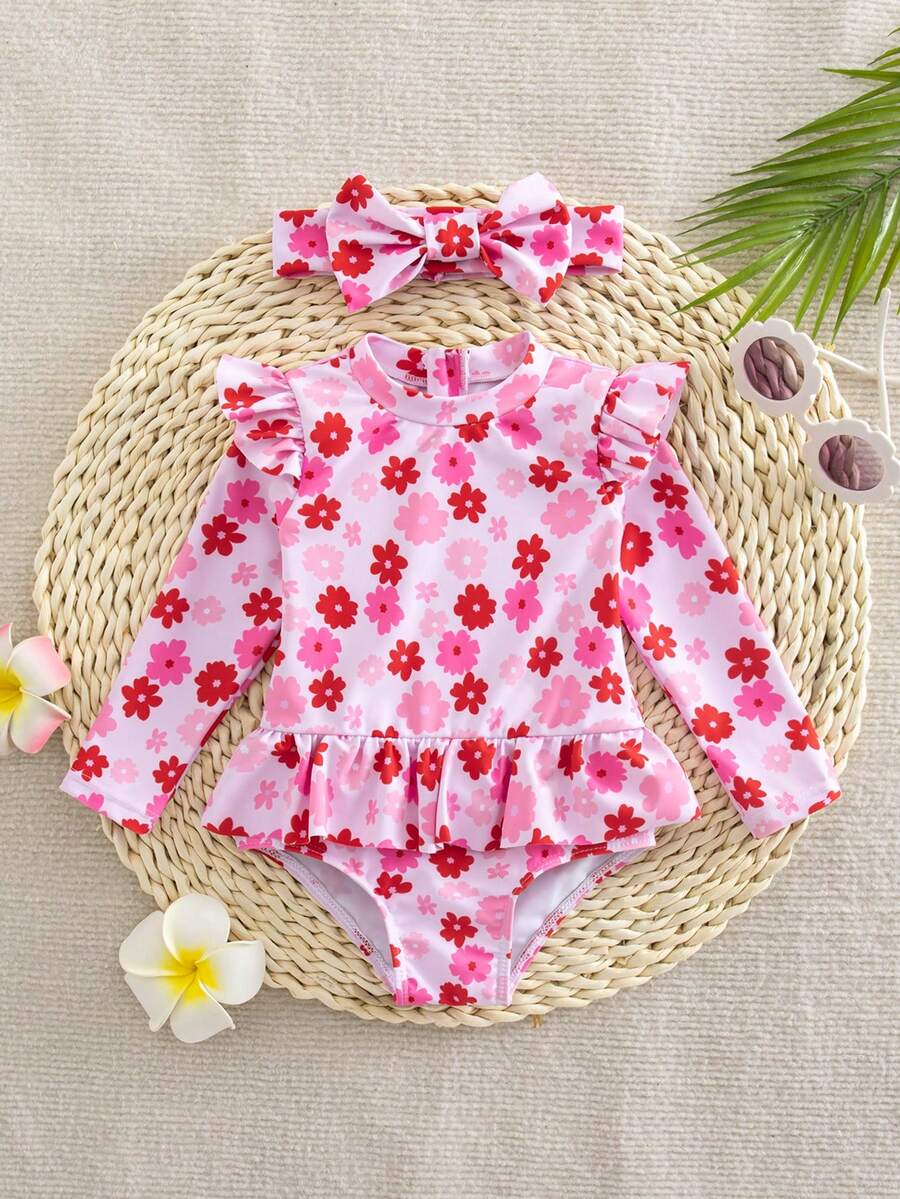 Baby Girls Cartoon Print Swimsuit Romper Casual Summer Vacation Beachwear