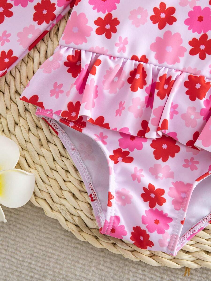 Baby Girls Cartoon Print Swimsuit Romper Casual Summer Vacation Beachwear