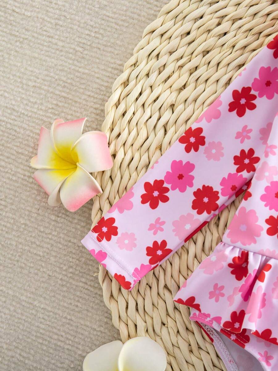Baby Girls Cartoon Print Swimsuit Romper Casual Summer Vacation Beachwear