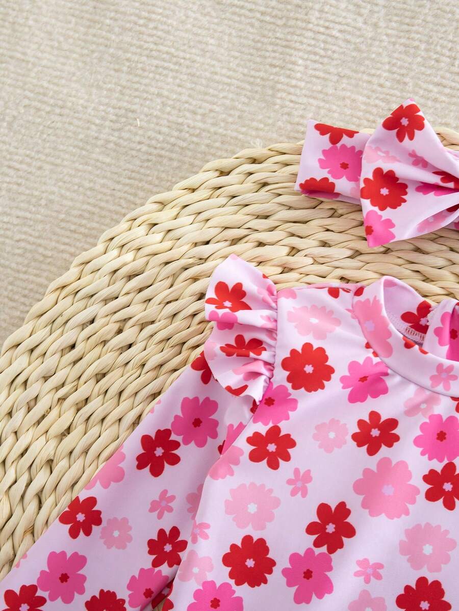 Baby Girls Cartoon Print Swimsuit Romper Casual Summer Vacation Beachwear
