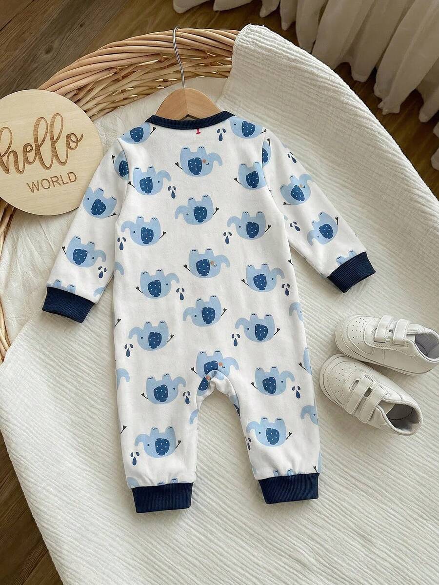 Cute Cartoon Bear Print Baby Zipper Romper for Newborn Boys and Girls