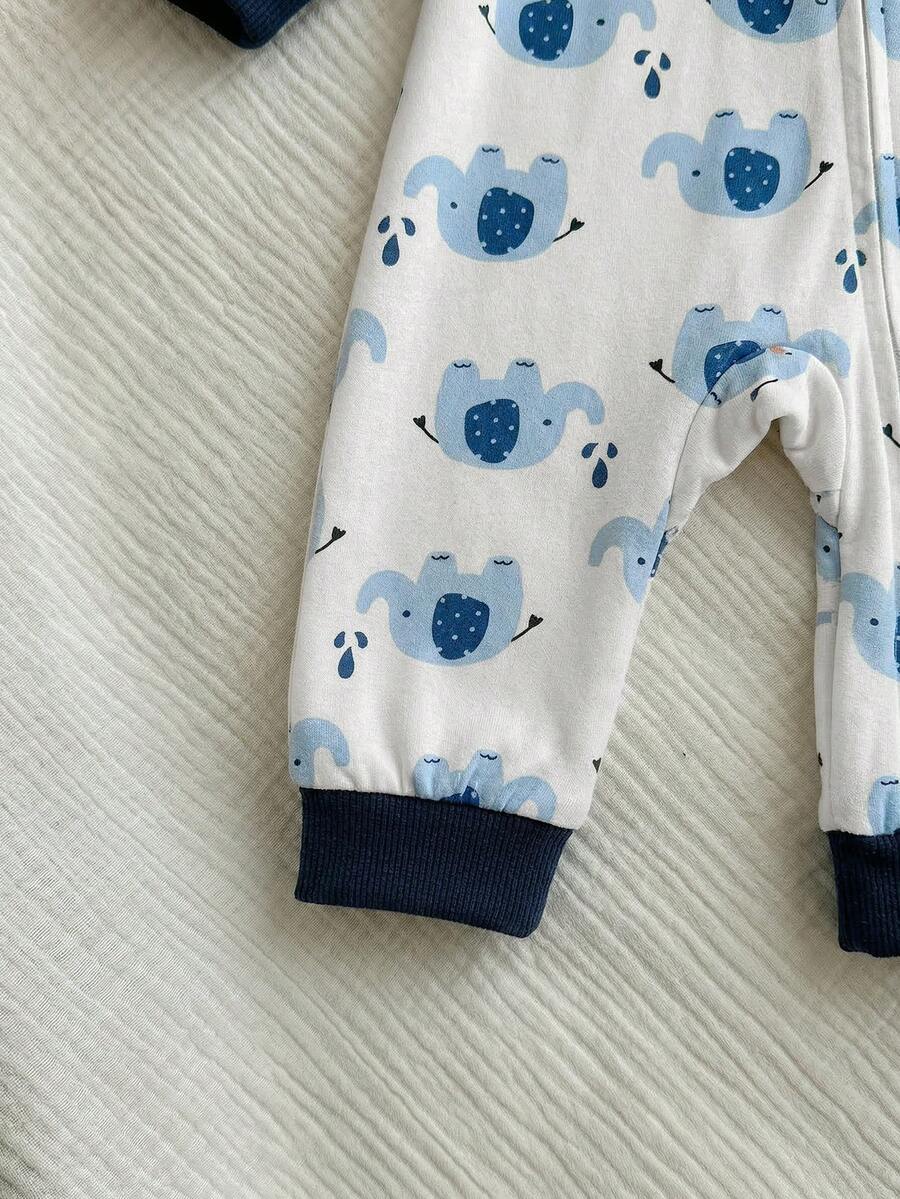 Cute Cartoon Bear Print Baby Zipper Romper for Newborn Boys and Girls