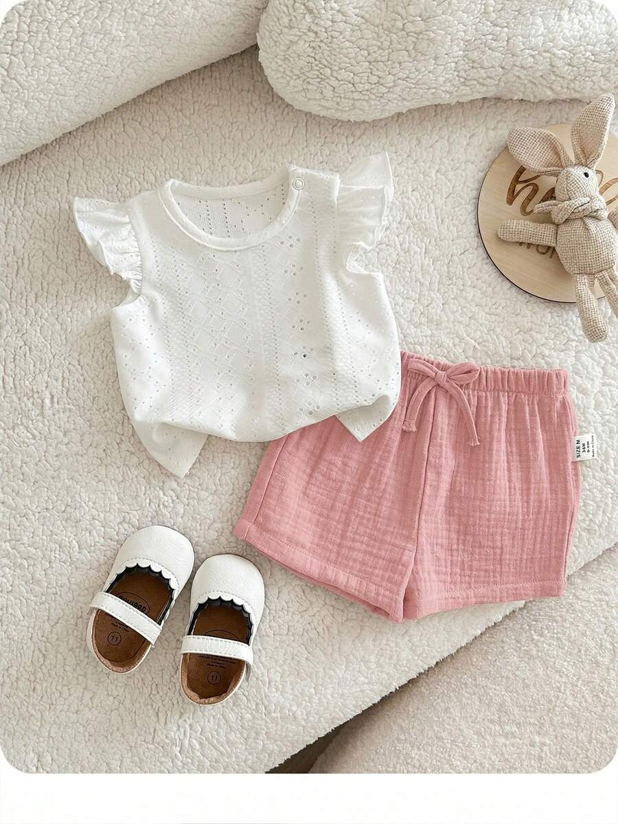 Baby Girl Knitted Crochet Top and Shorts Set for Cute Summer Daily Wear