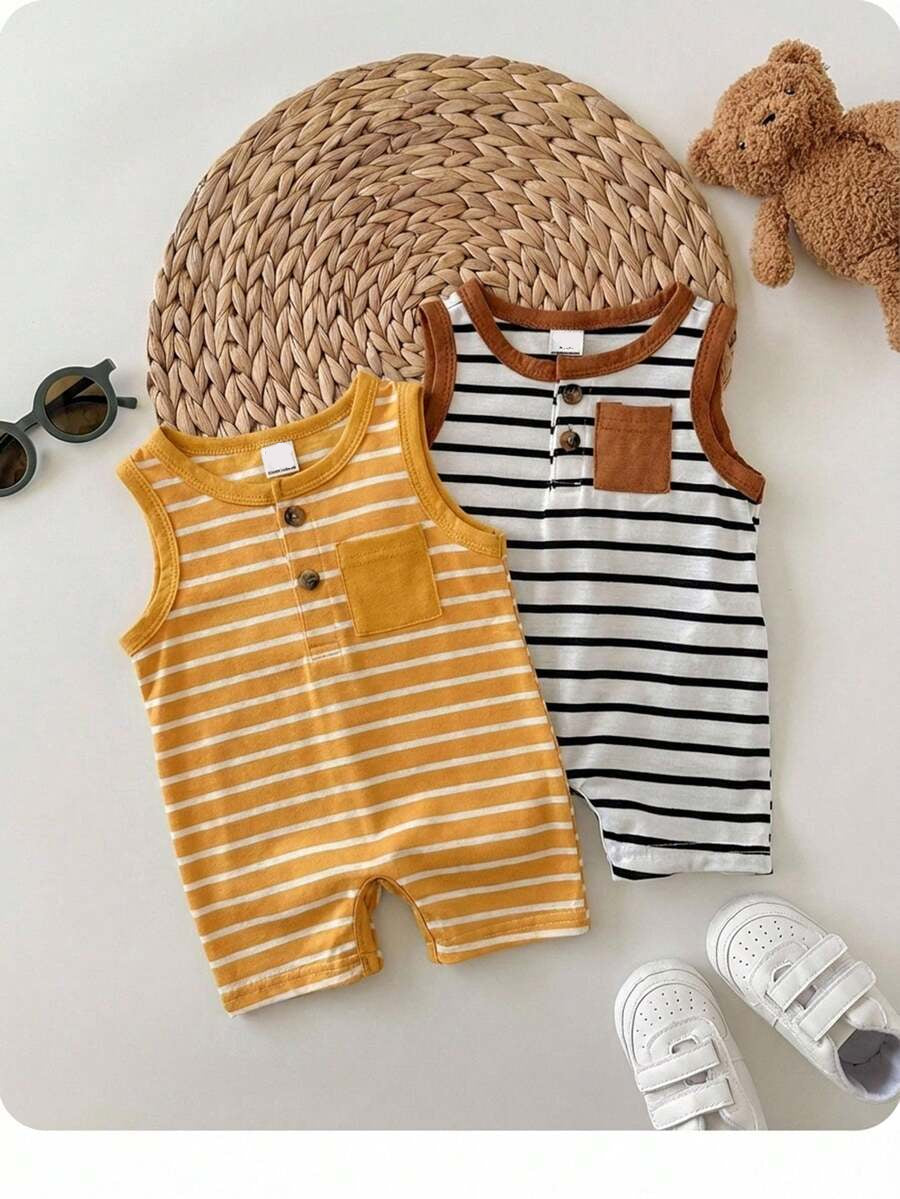 Baby Boy Striped Color Block Tank Top and Shorts 2 Piece Casual Spring Summer Outfit Set