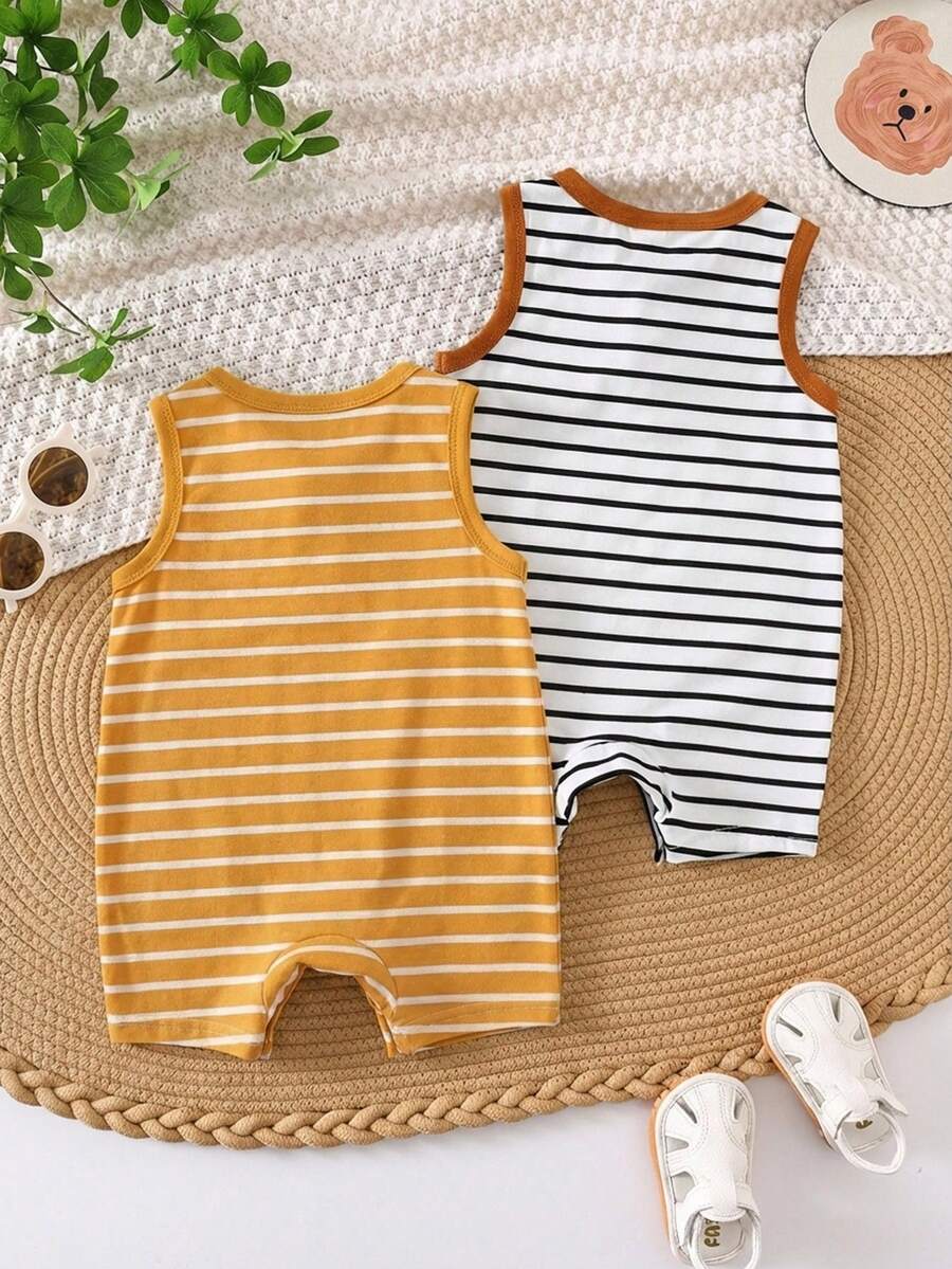 Baby Boy Striped Color Block Tank Top and Shorts 2 Piece Casual Spring Summer Outfit Set