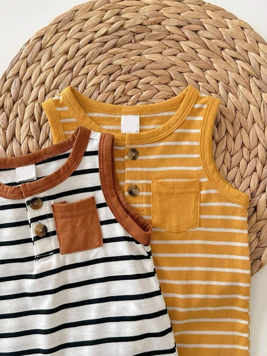 Baby Boy Striped Color Block Tank Top and Shorts 2 Piece Casual Spring Summer Outfit Set