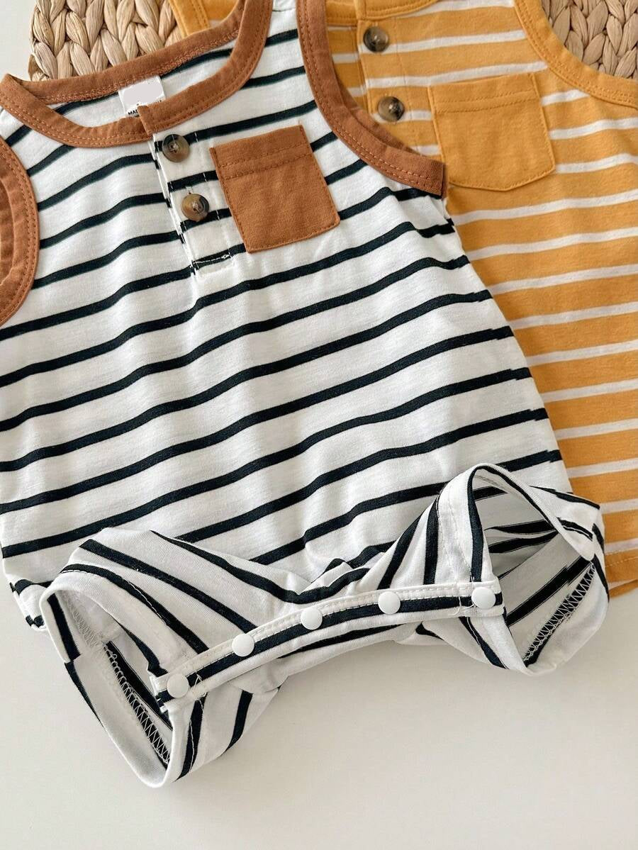 Baby Boy Striped Color Block Tank Top and Shorts 2 Piece Casual Spring Summer Outfit Set