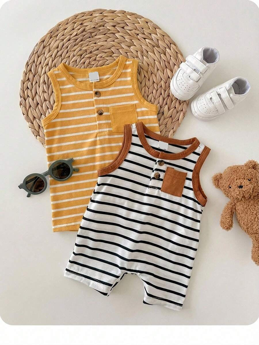 Baby Boy Striped Color Block Tank Top and Shorts 2 Piece Casual Spring Summer Outfit Set