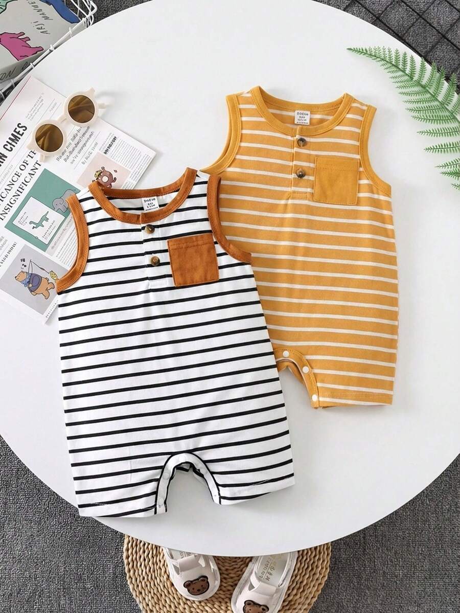 Baby Boy Striped Color Block Tank Top and Shorts 2 Piece Casual Spring Summer Outfit Set
