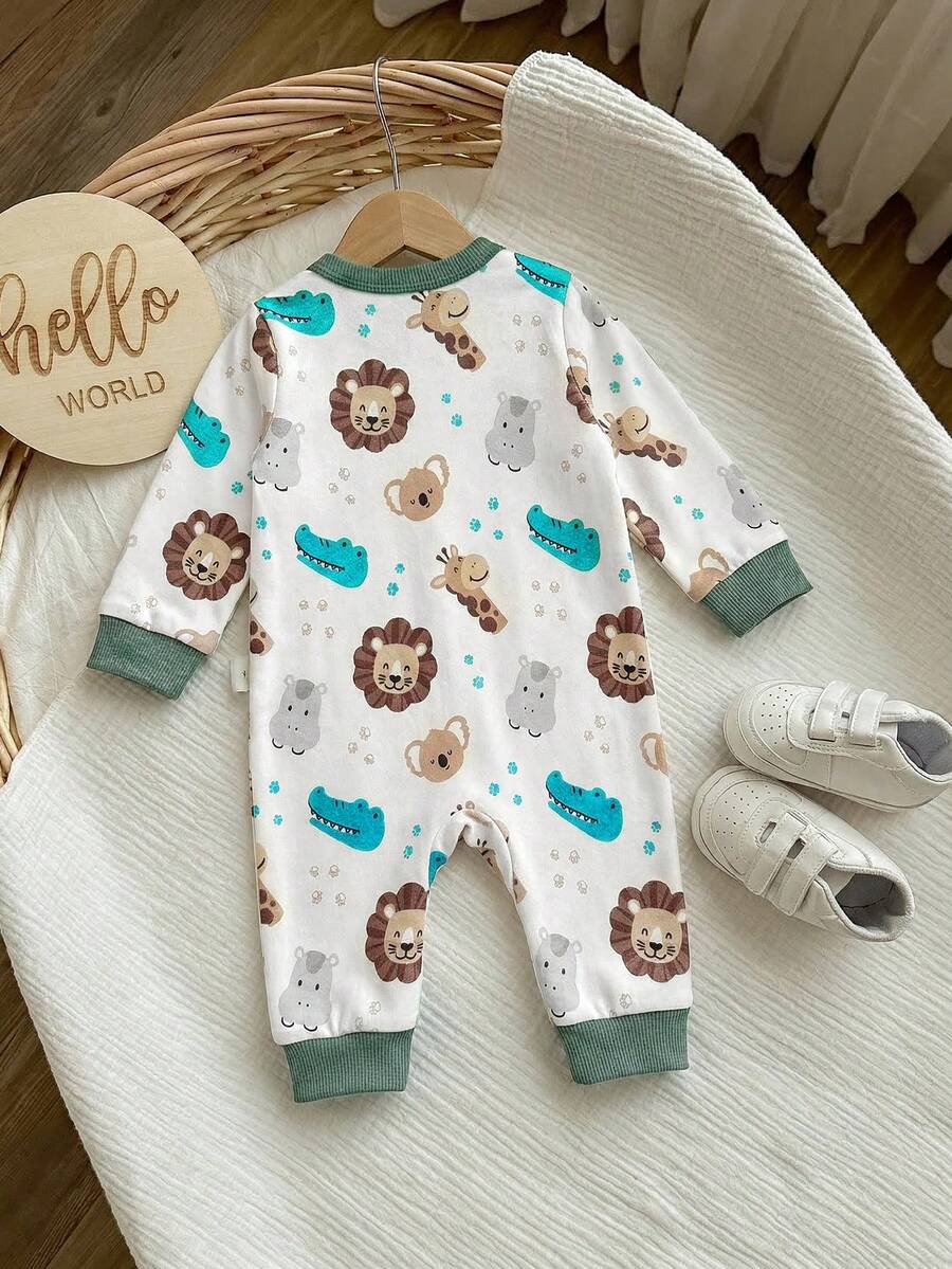 Cute Cartoon Bear Print Baby Zipper Romper for Newborn Boys and Girls