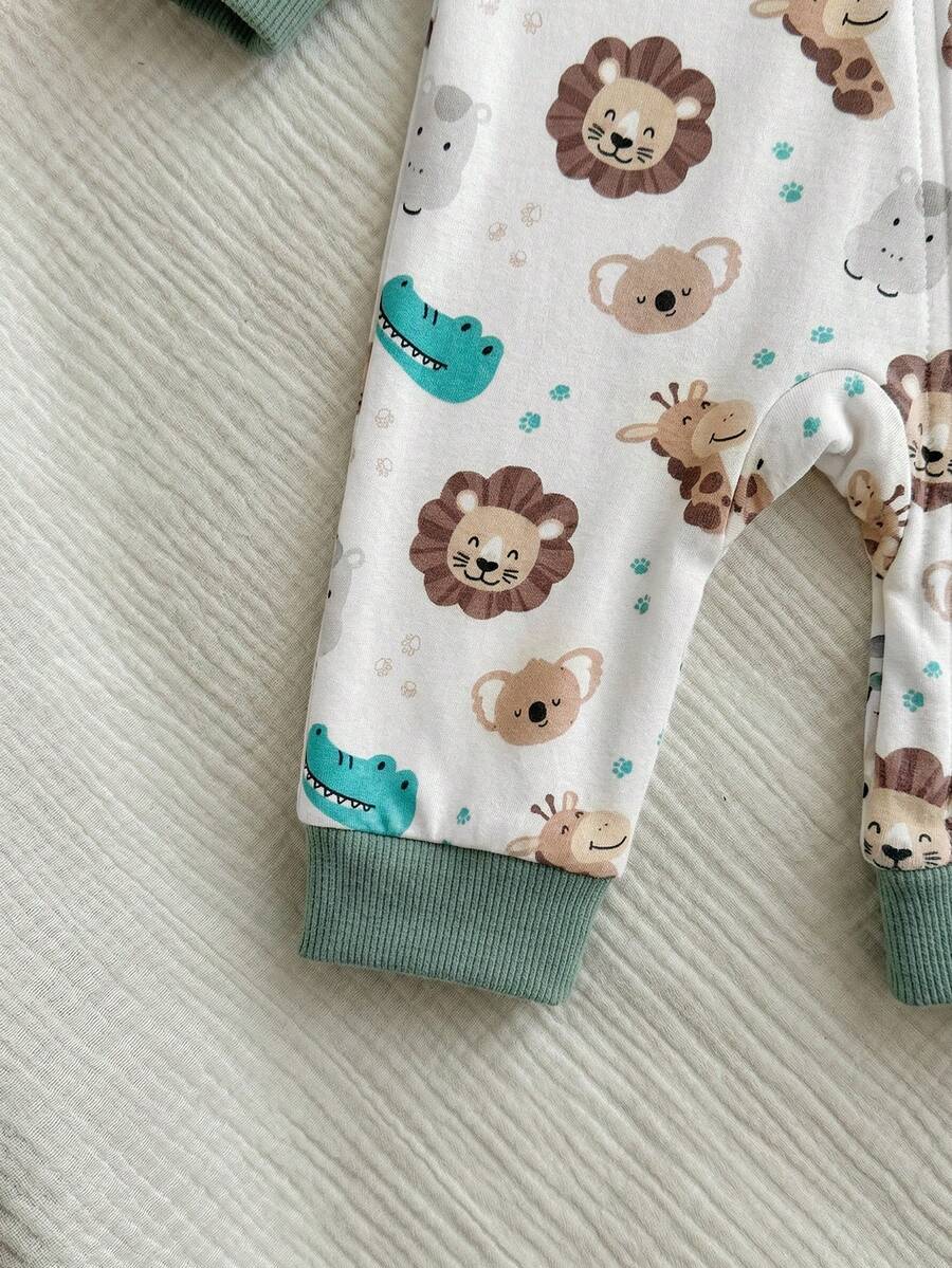 Cute Cartoon Bear Print Baby Zipper Romper for Newborn Boys and Girls