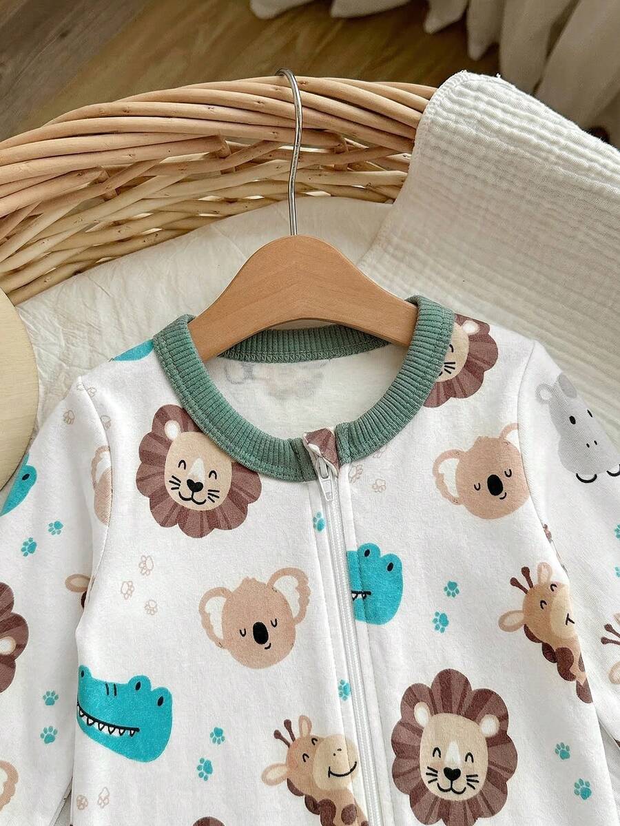 Cute Cartoon Bear Print Baby Zipper Romper for Newborn Boys and Girls