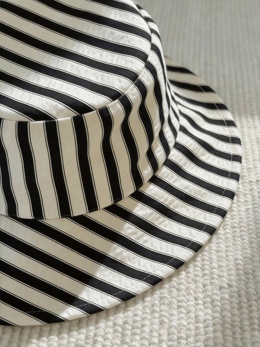 Baby Striped Bib Overalls and Bucket Hat 2 Piece Casual Summer Beach Outfit Set