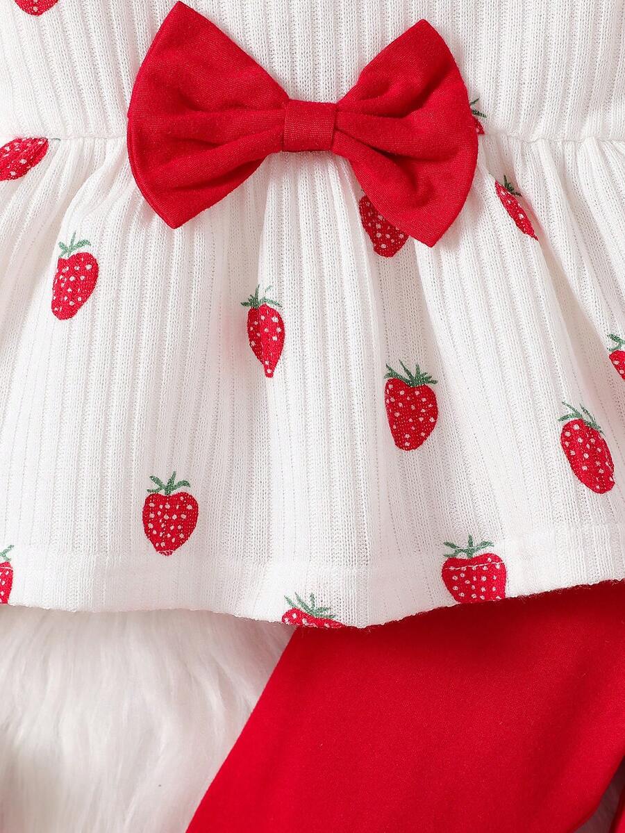 Pink Heart Knit Outfit Set with Bow Detail for Autumn and Spring Wear