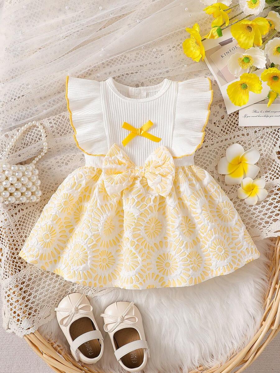 Baby Lace Collar Pink Bow Dress for Elegant Retro Summer Wear