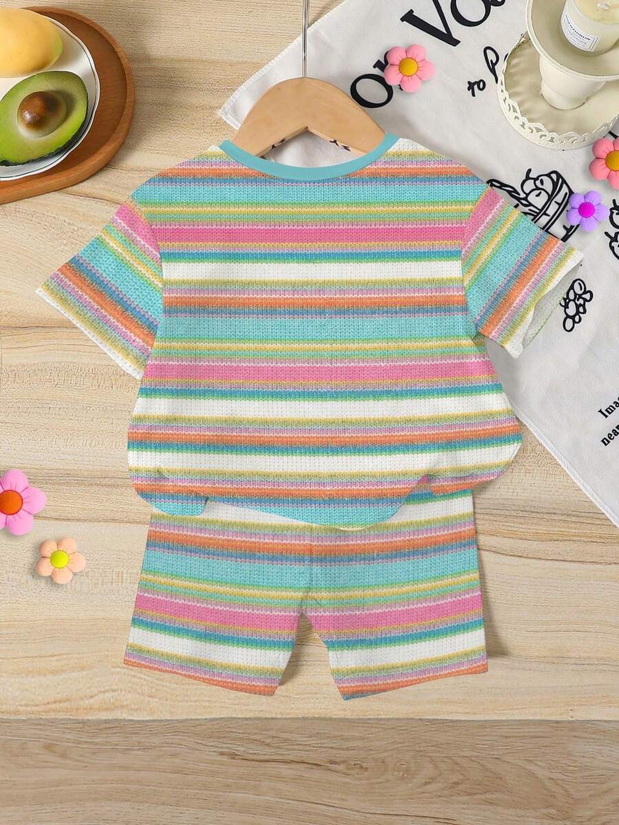Lemon Fruit & Letter Print Short Sleeve Top and Shorts Set for Baby Girls