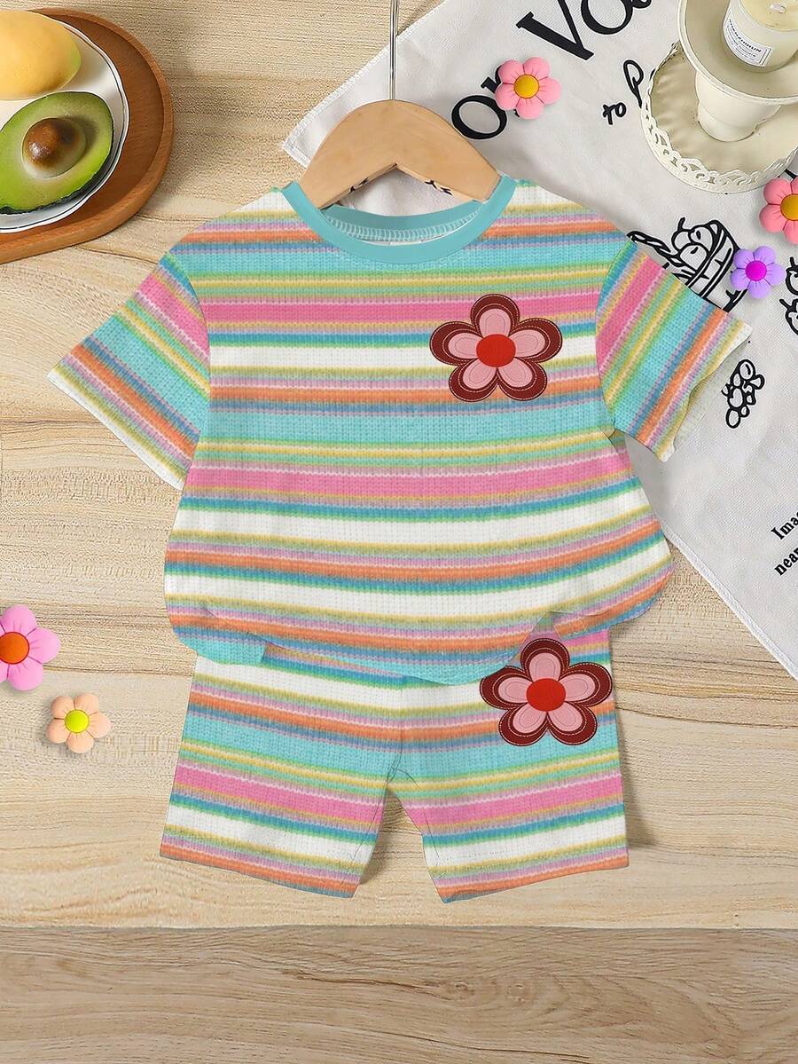 Lemon Fruit & Letter Print Short Sleeve Top and Shorts Set for Baby Girls