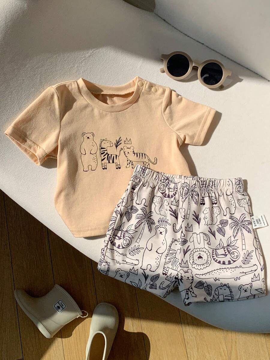 2PCS Baby Letter Knit Top and Shorts Set for Casual Daily Wear and Playtime