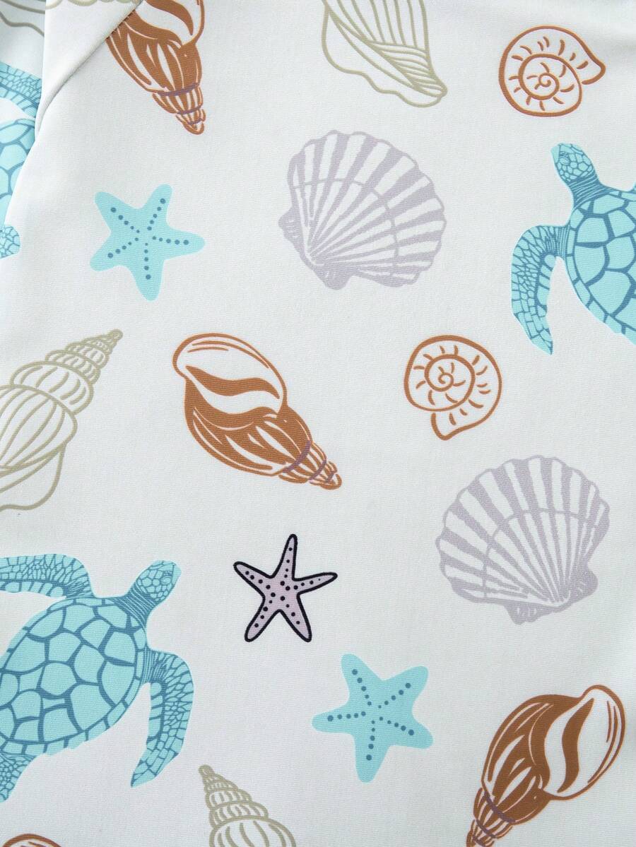 Baby Coconut Tree Print Long Sleeve Swimsuit Set with Matching Sun Hat