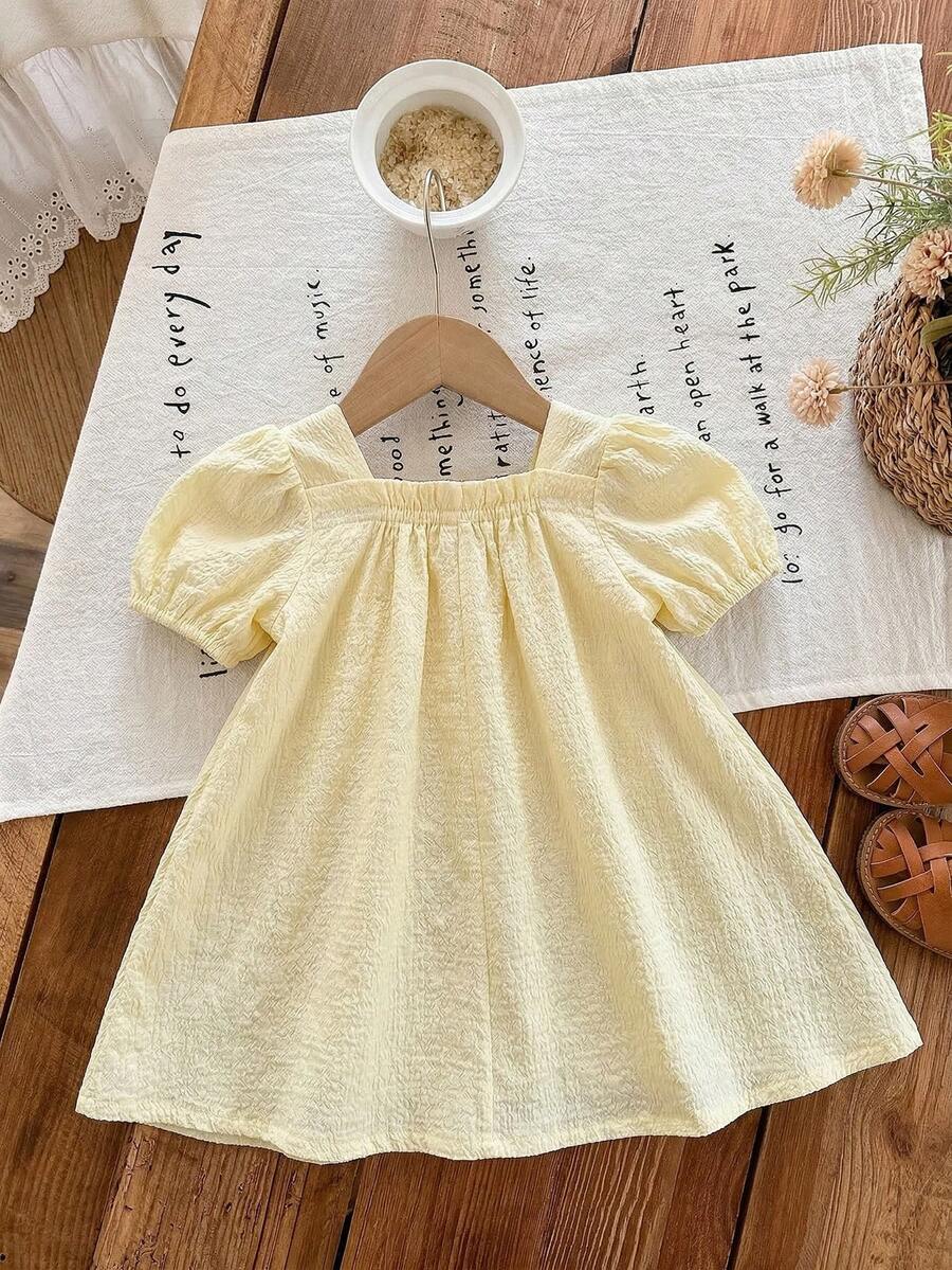 Green Plaid Short Sleeve Dress for Baby Girls - Cute Bow Accent Summer Outfit