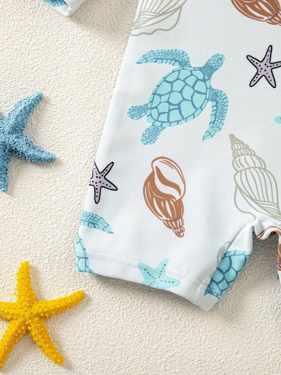 Baby Coconut Tree Print Long Sleeve Swimsuit Set with Matching Sun Hat