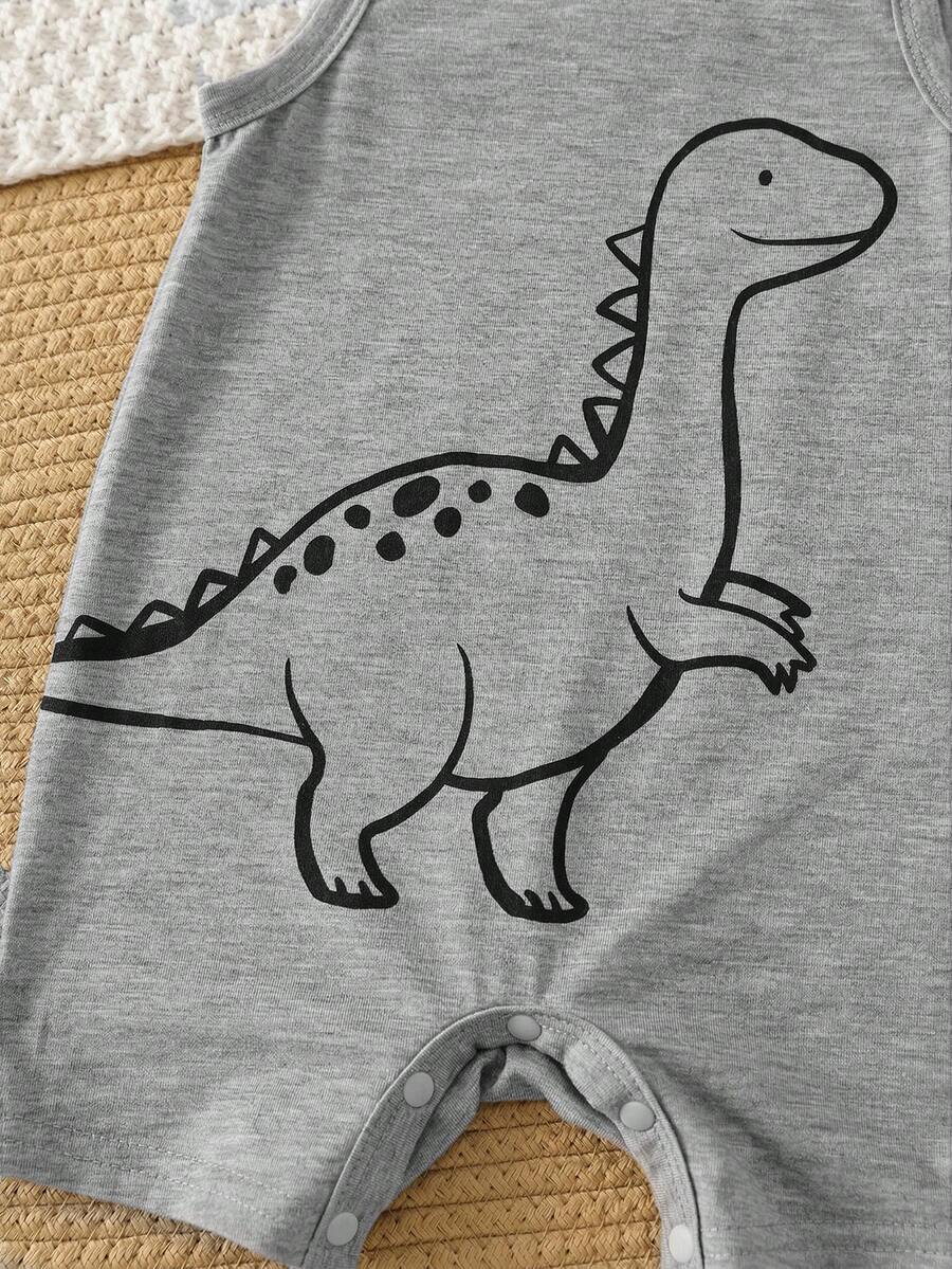 Unisex Dinosaur Print Sleeveless Romper Set For Toddlers Spring Summer Wear