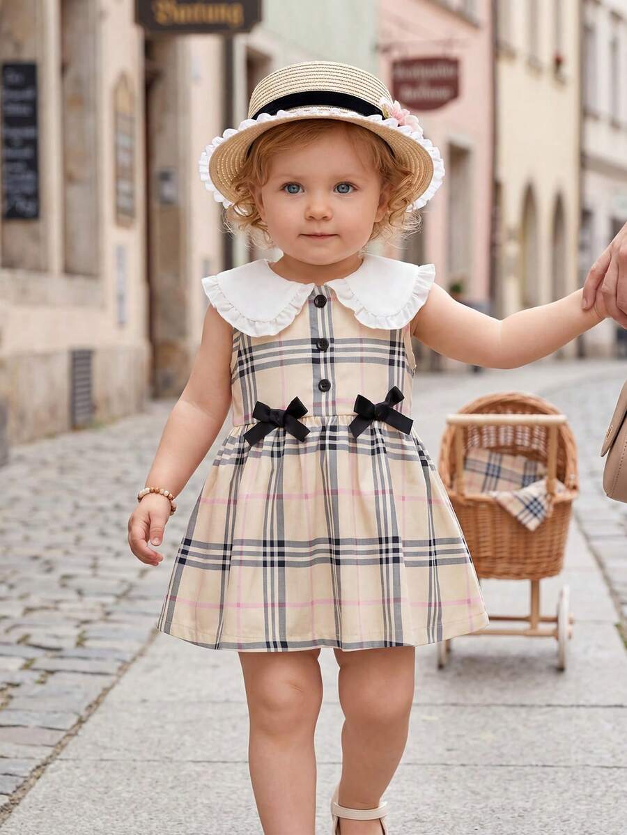 Kids Floral Print A-Line Dress With Bucket Hat Cute Summer Outing Clothing Set