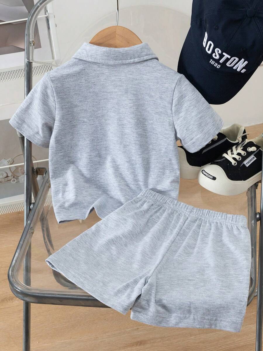 Playful Pals Baby Boy Letter Embroidery Polo and Shorts for Daily Wear