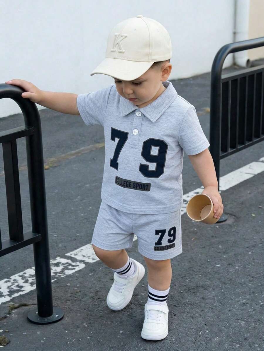Playful Pals Baby Boy Letter Embroidery Polo and Shorts for Daily Wear