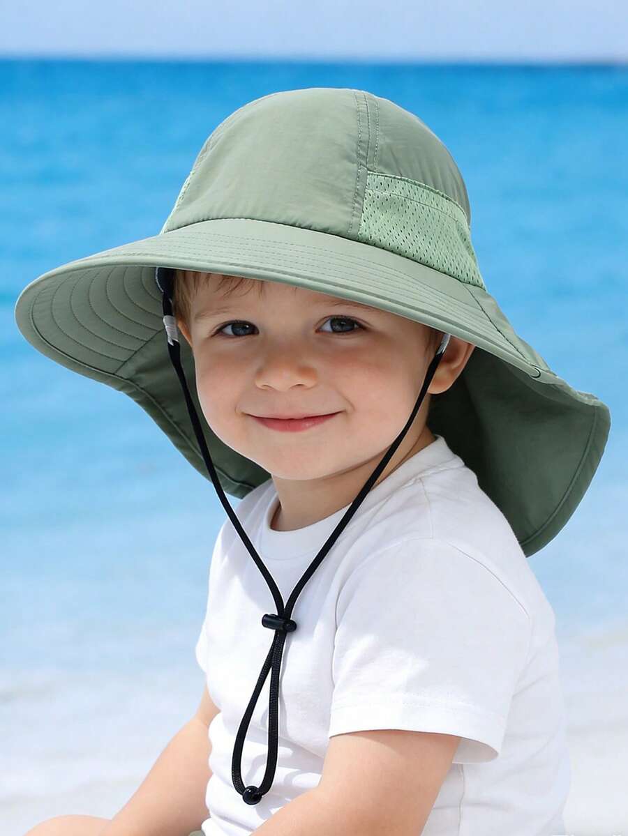 Baby Wide Brim Sun Hat with Mesh Ventilation Adjustable Chin Strap Bucket Hat for 6-24 Months